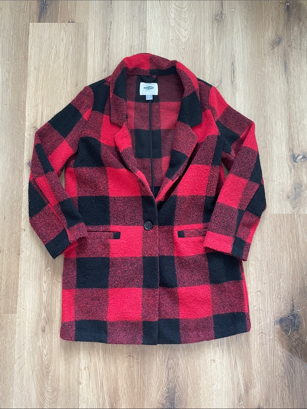 Old Navy Red and Black Buffalo Plaid Pea Coat